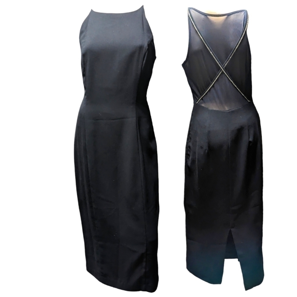 CDC Petites Sleeveless Black Crepe Dress With Sheer Rhinestone Back Size 8‎